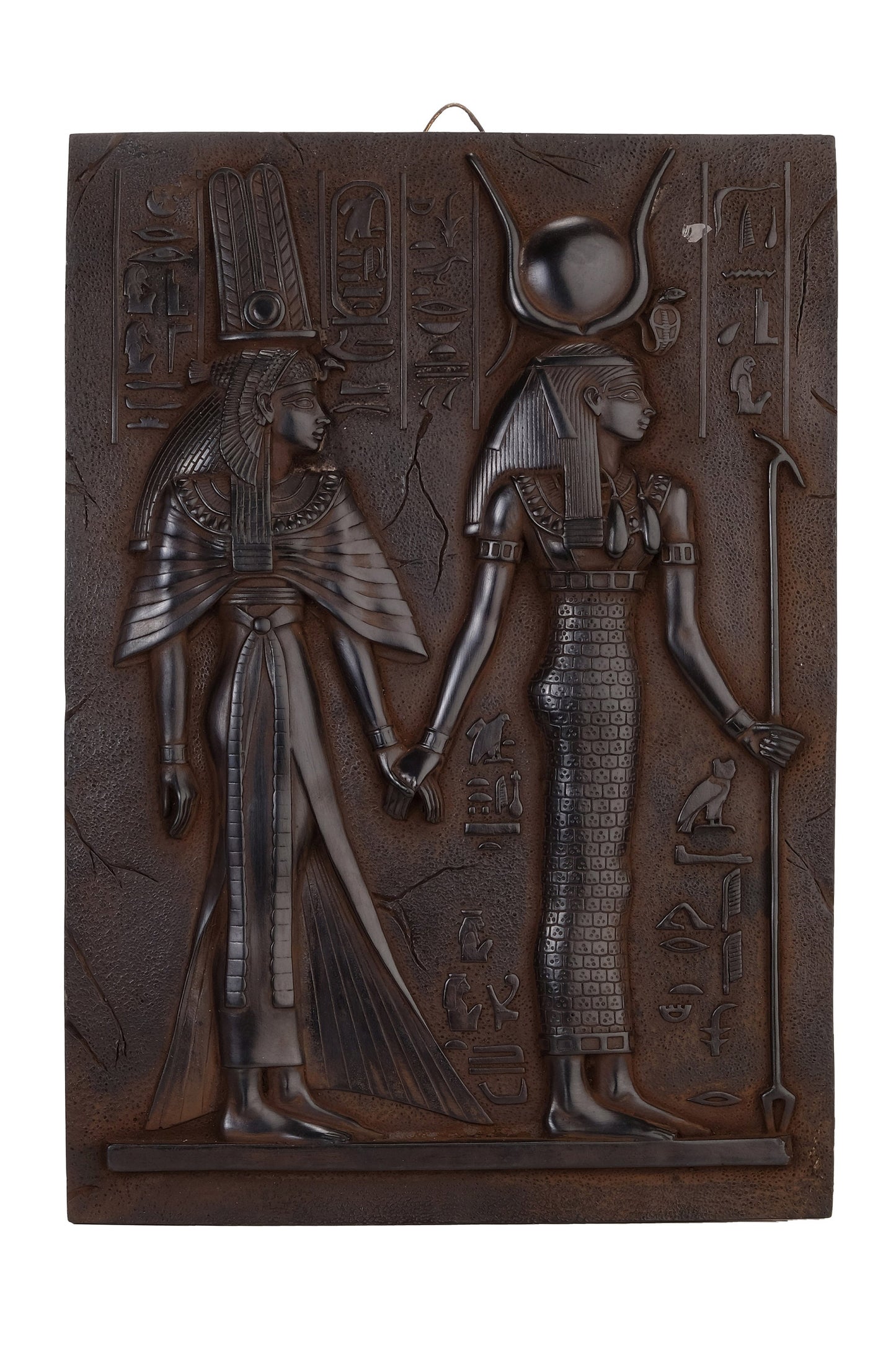 Ancient Egyptian Art Wall Relief Queen Nefertari being Led by Isis black heavy stone made in Egypt