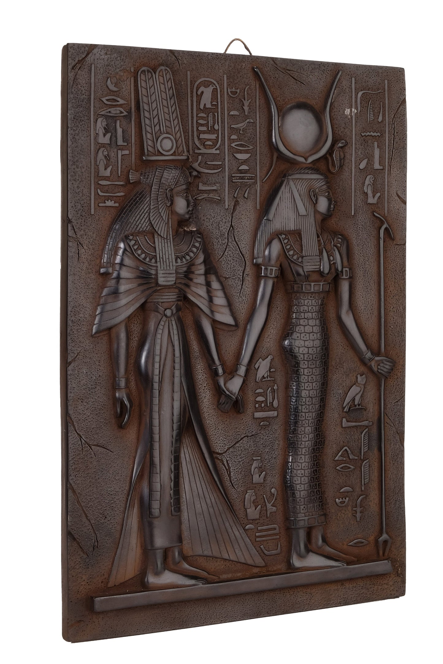 Ancient Egyptian Art Wall Relief Queen Nefertari being Led by Isis black heavy stone made in Egypt