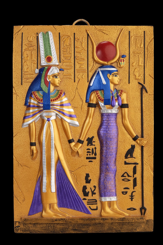 Ancient Egyptian Wall Art Relief Queen Nefertari being Led by Isis hand painted heavy stone
