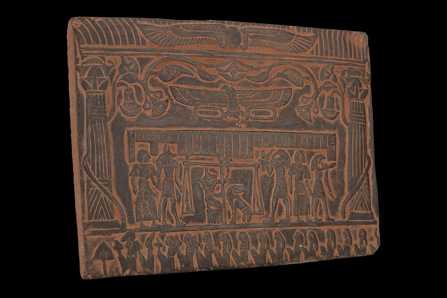 Beautiful Judgment day Tablet contains sculptures of the Anubis (God of the dead),AMMIT, TOTH Black heavy stone tablet made in Egypt