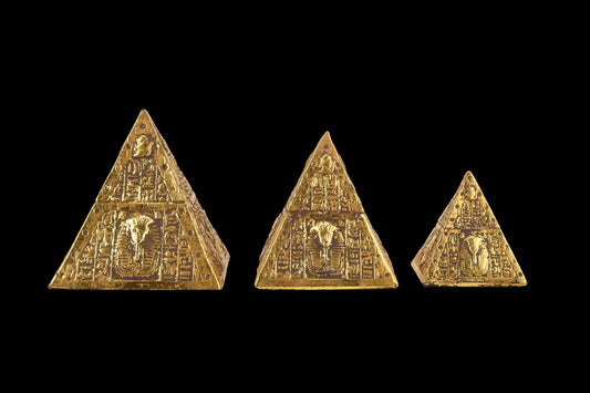 Vintage pyramids of Egypt Set - Set of 3 Pyramids - Egyptian Pyramids - Giza pyramids - EGYPTIAN Home Decor - Gold leaf hand painted