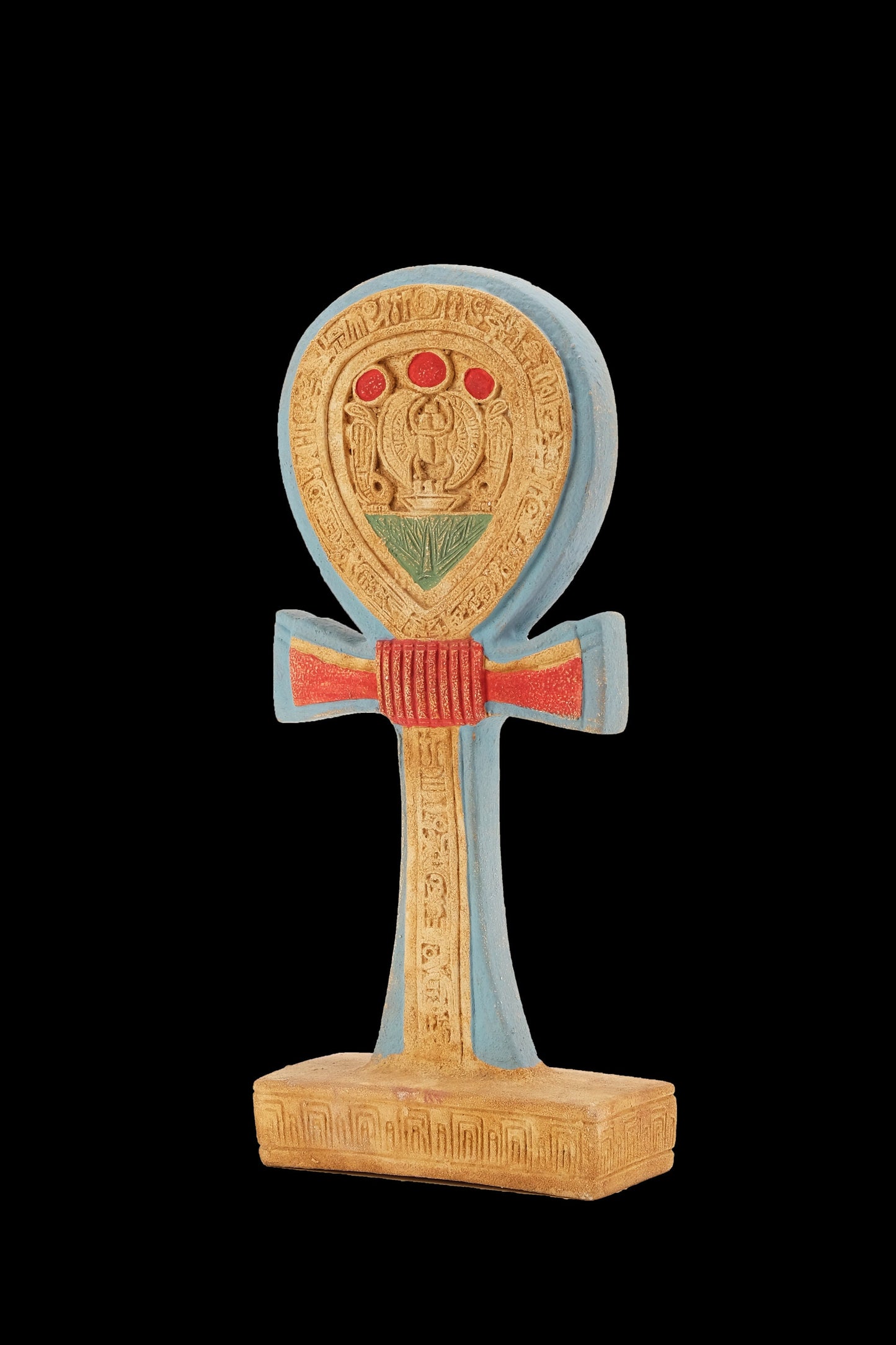 Unique the Ankh (key of life) symbol hieroglyphic with scarab winged painted limestone Ancient Egyptian Art made in Egypt