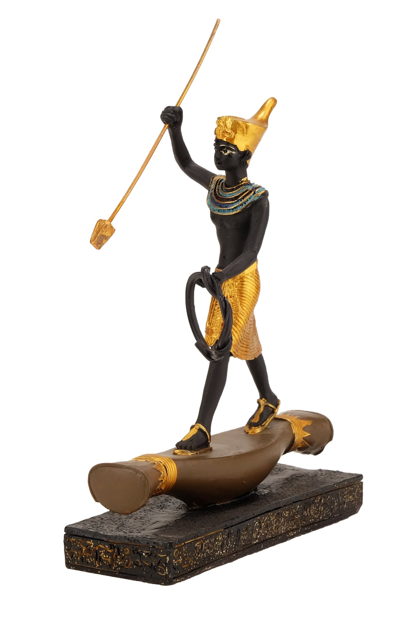 Unique ancient Egyptian statue of king Tutankhamun fighter hand painted gold and black small piece replica statue made in Egypt