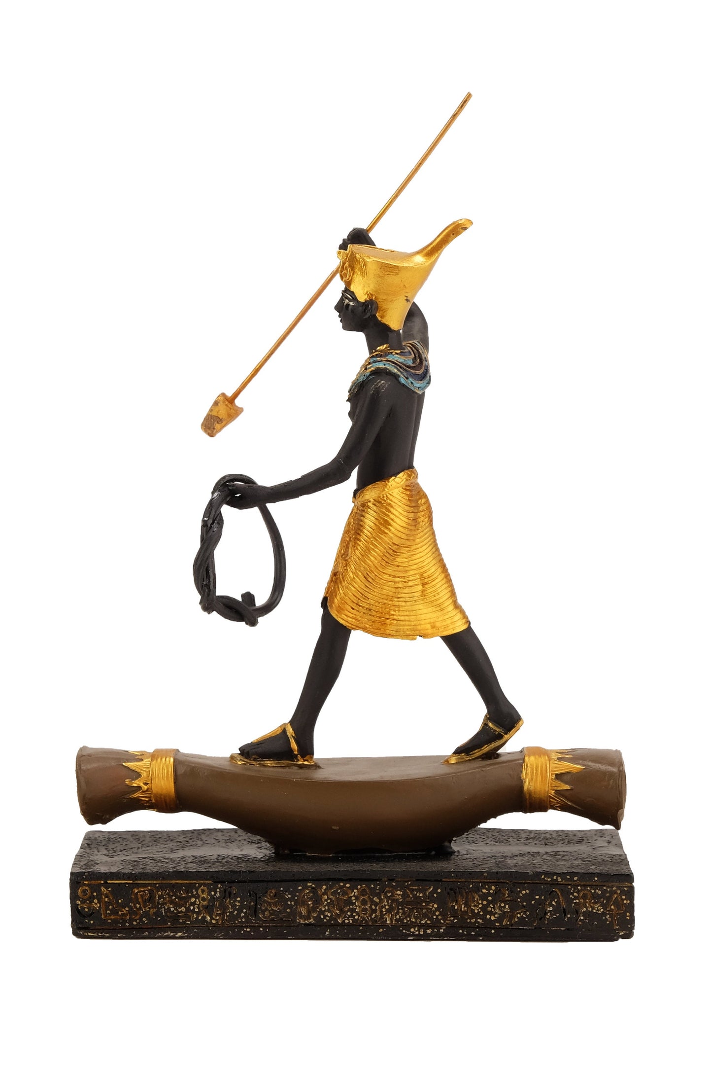 Unique ancient Egyptian statue of king Tutankhamun fighter hand painted gold and black small piece replica statue made in Egypt