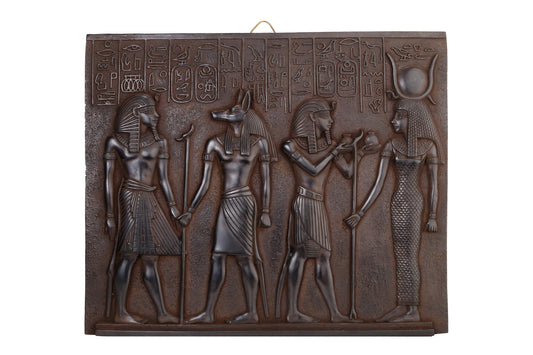 Ancient Egyptian Wall Art Relief Tutankhamun with Anubis, Ramses II with goddess Isis black heavy stone made in Egypt