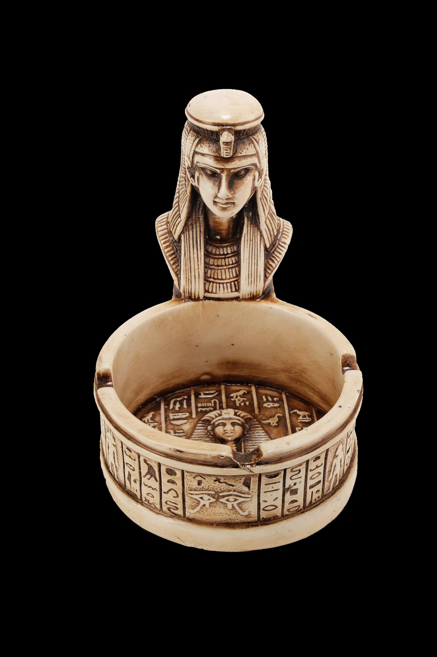 Marvelous Queen Cleopatra Ashtray carved from Limestone with Egyptian Hieroglyphics - made with Egyptian soul