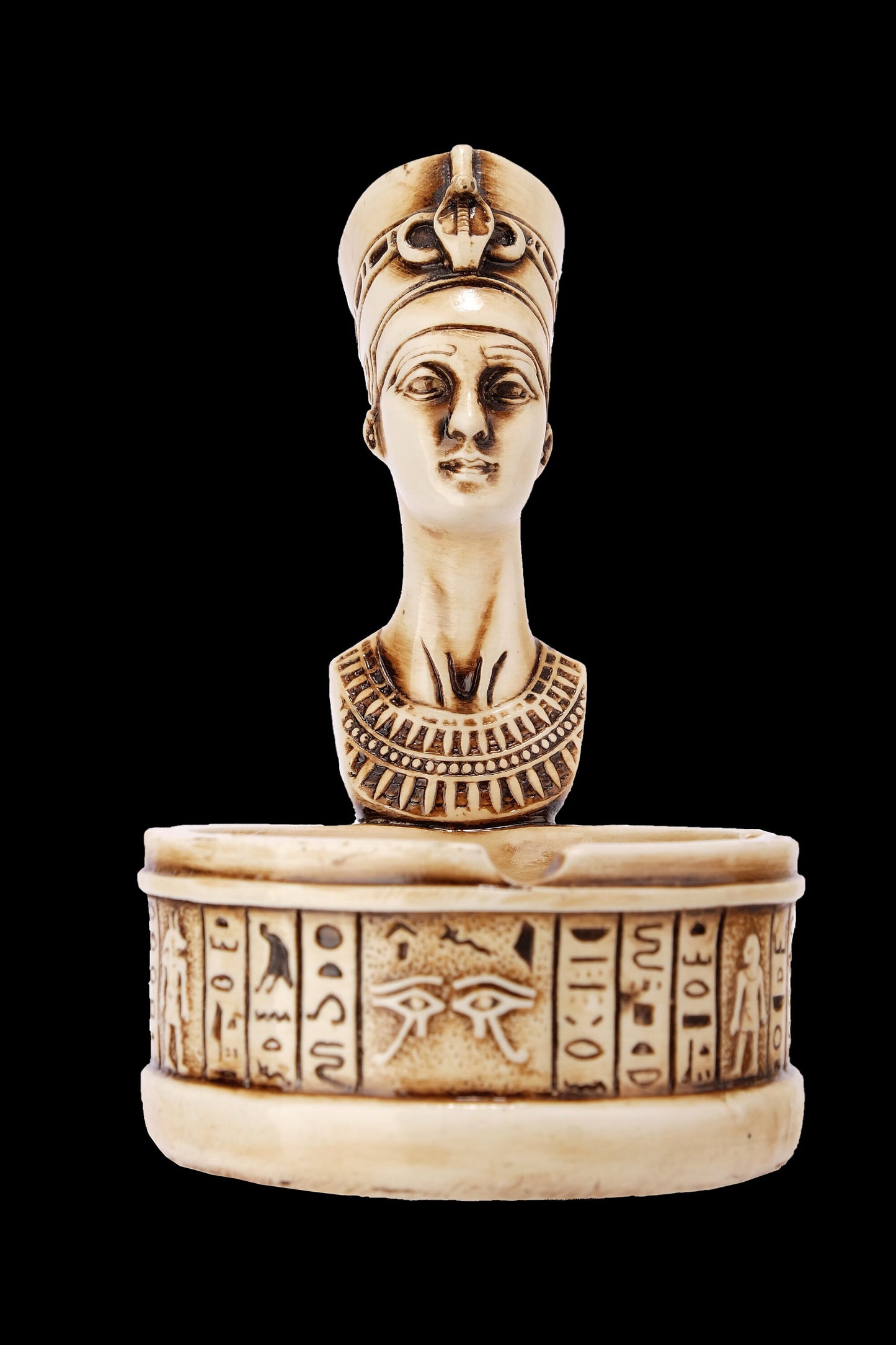 Vintage Queen Nefertiti Ashtray carved from limestone with ancient Egyptian hieroglyphics. Our item is made with Egyptian soul