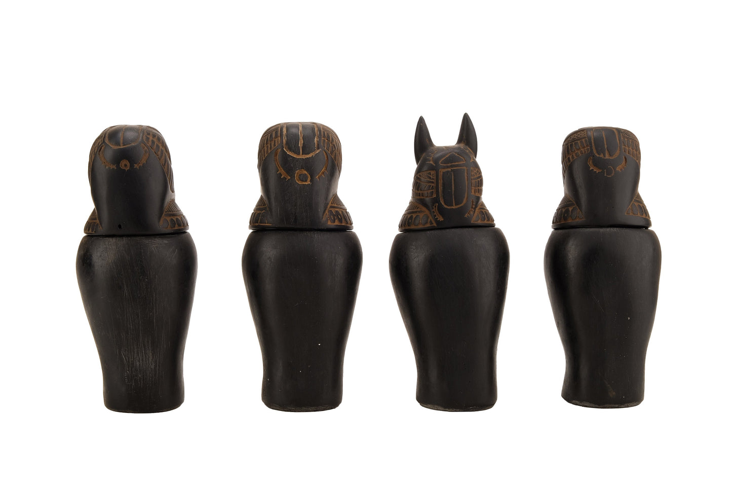 Egyptian Art canopic jars set 4 sons of Horus, black stone made with Egyptian soul