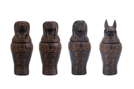 Egyptian Art canopic jars set 4 sons of Horus, black stone made with Egyptian soul