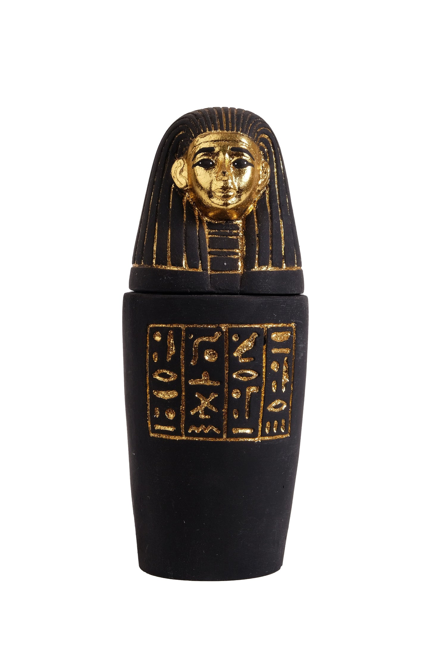 Set of four canopic jars sculpture gold leaf hand painted unique Egyptian Art black heavy stone made in Egypt