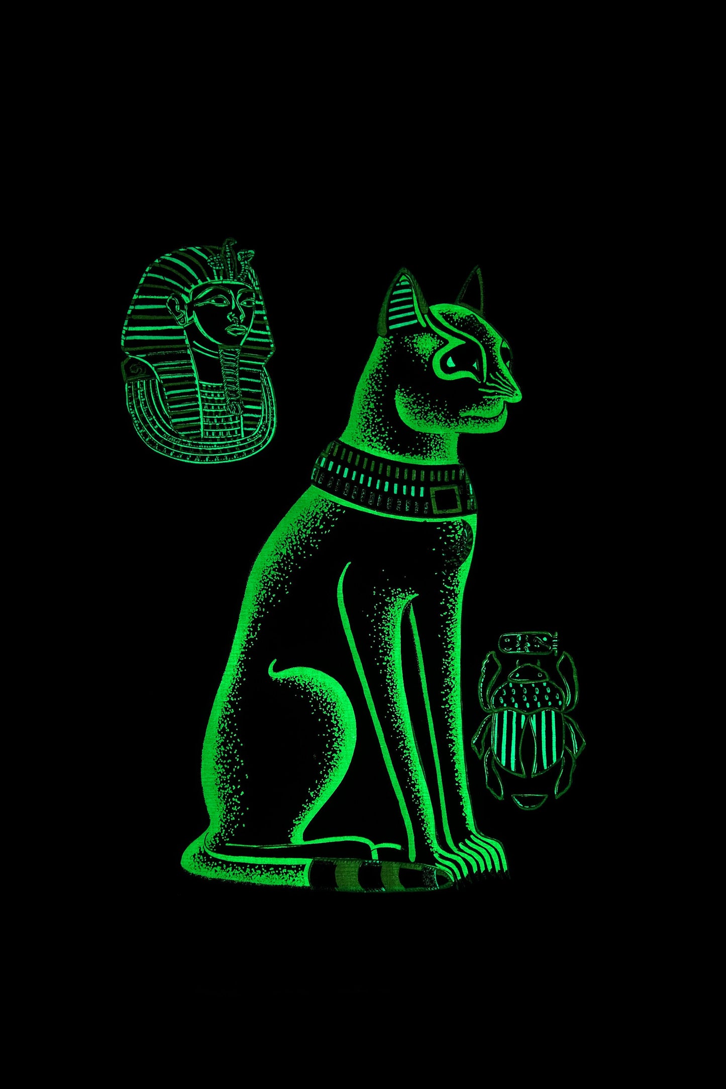 Egyptian papyrus of Goddess Bastet Glow in the dark with Ancient Egyptian Bastet painting made in Egypt