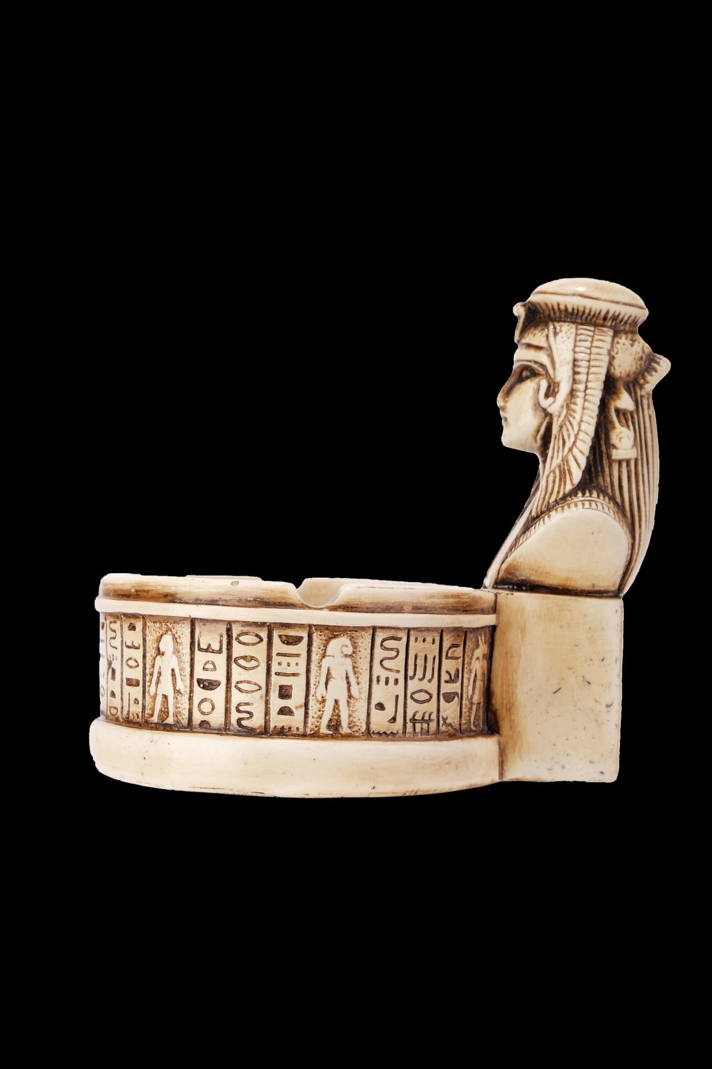 Marvelous Queen Cleopatra Ashtray carved from Limestone with Egyptian Hieroglyphics - made with Egyptian soul