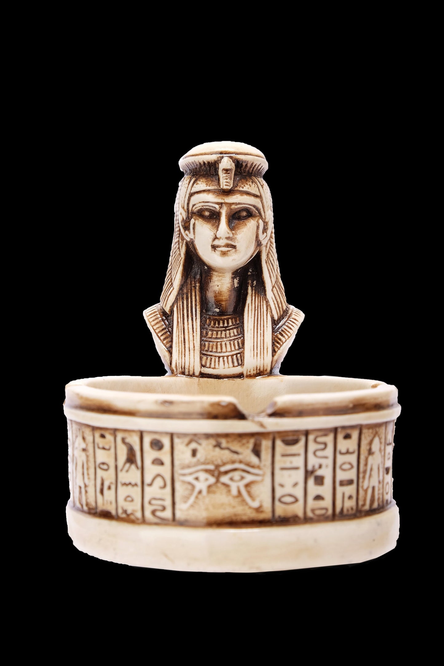 Marvelous Queen Cleopatra Ashtray carved from Limestone with Egyptian Hieroglyphics - made with Egyptian soul