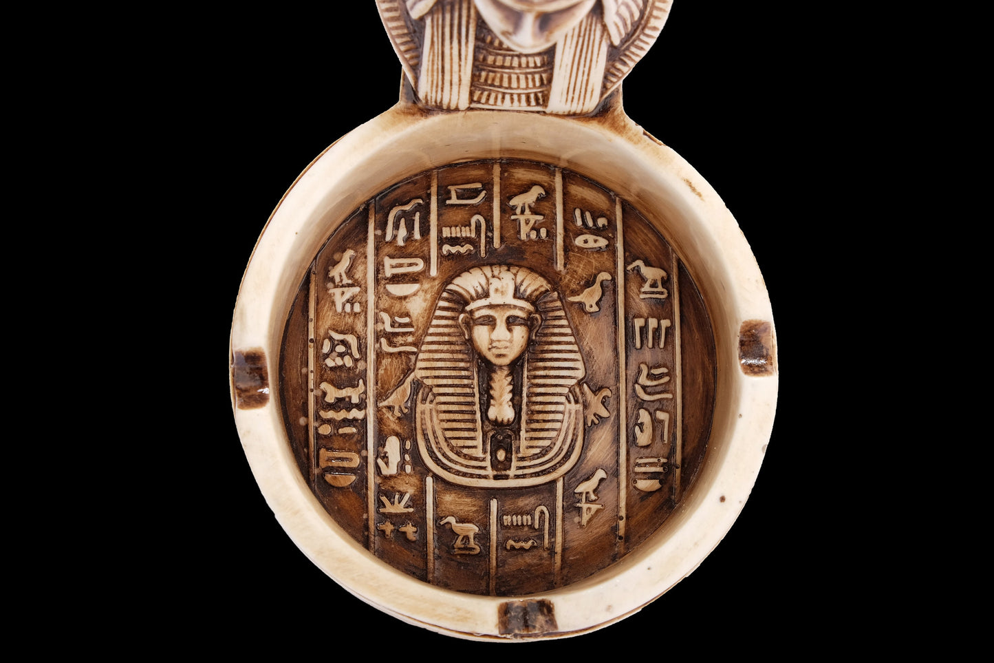 Marvelous Queen Cleopatra Ashtray carved from Limestone with Egyptian Hieroglyphics - made with Egyptian soul