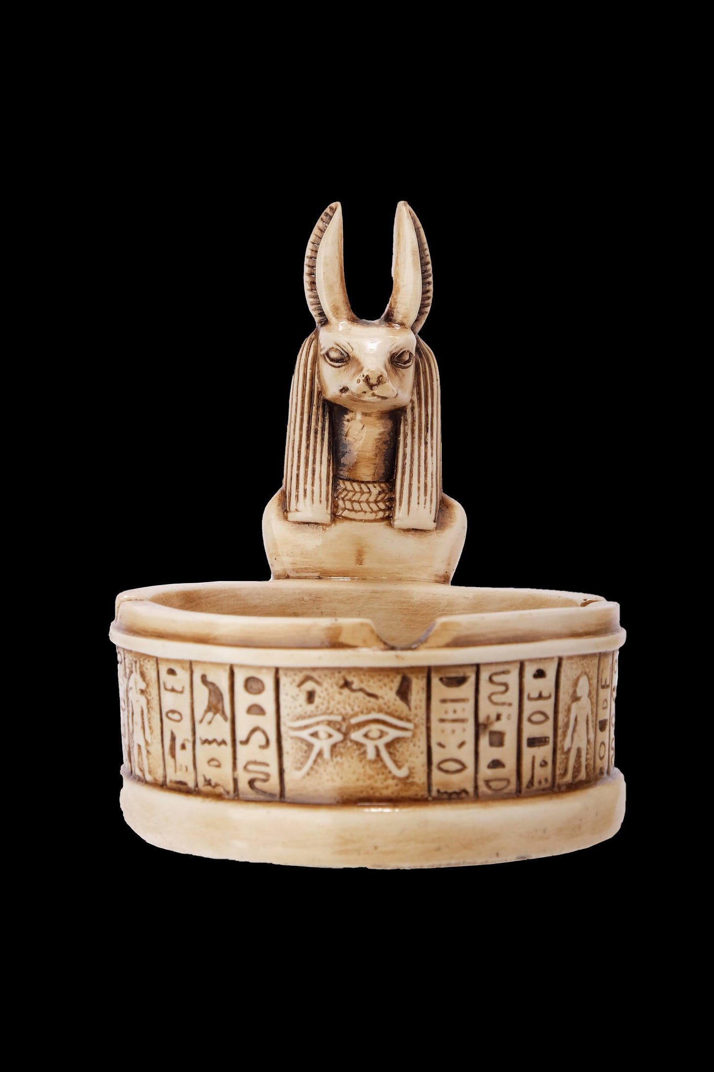 Marvelous Anubis Ashtray carved with Egyptian Hieroglyphics and the beautiful color- our item is made with Egyptian soul