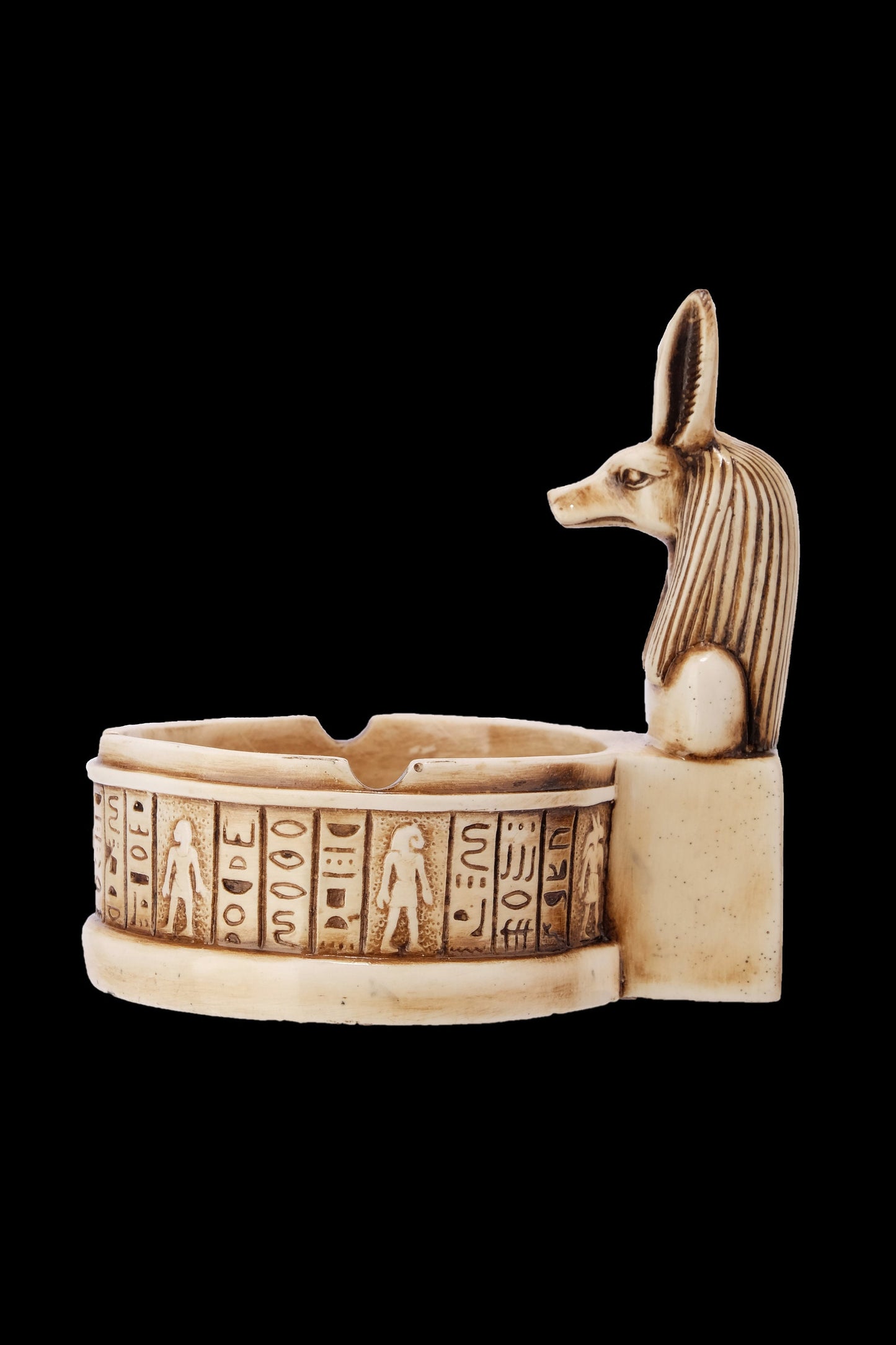 Marvelous Anubis Ashtray carved with Egyptian Hieroglyphics and the beautiful color- our item is made with Egyptian soul