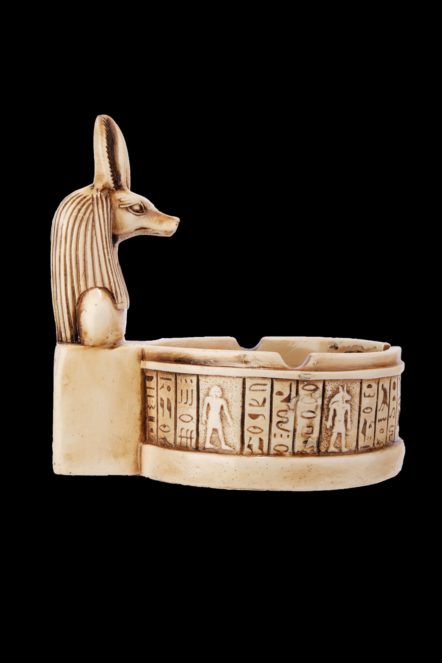 Marvelous Anubis Ashtray carved with Egyptian Hieroglyphics and the beautiful color- our item is made with Egyptian soul