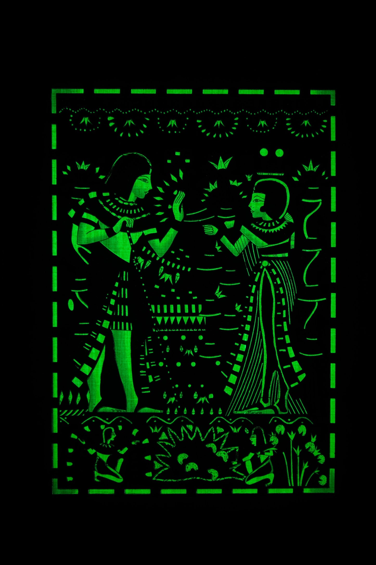 Ancient Egyptian papyrus 30 x 40cm of Ancient Egyptian Pharaonic Marriage Glow in the dark - made in Egypt with Authentic papyrus Leaves