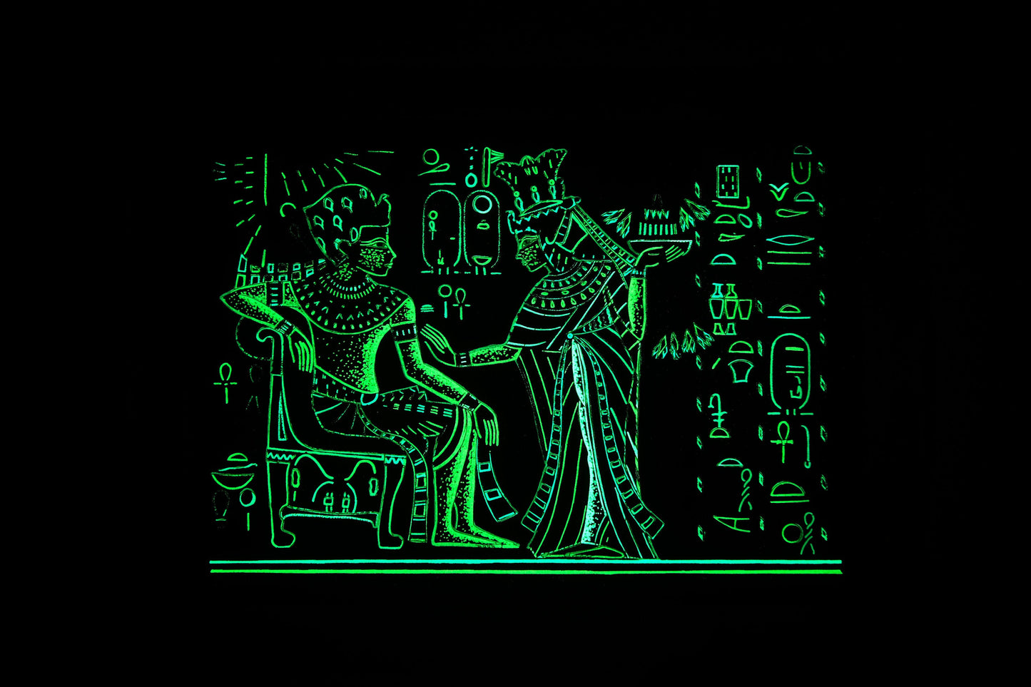 Ancient Egyptian papyrus 30 x 40cm of Goddess Isis and Goddess Ma’at Glow in the dark made in Egypt with Authentic papyrus Leaves