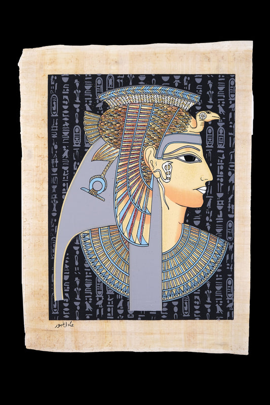 Ancient Egyptian papyrus 30 x 40cm of Queen Cleopatra Glow in the dark - made in Egypt with Authentic papyrus Leaves