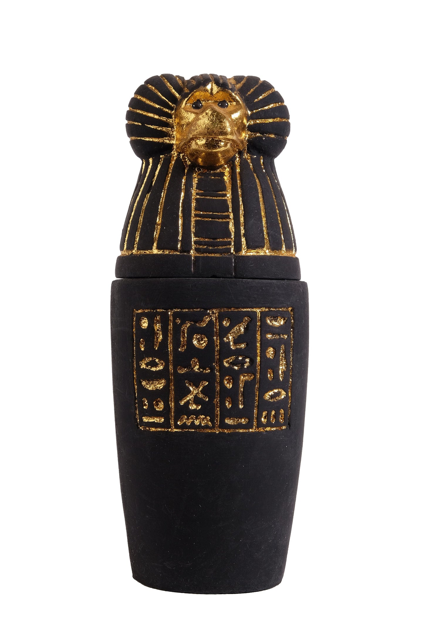 Set of four canopic jars sculpture gold leaf hand painted unique Egyptian Art black heavy stone made in Egypt