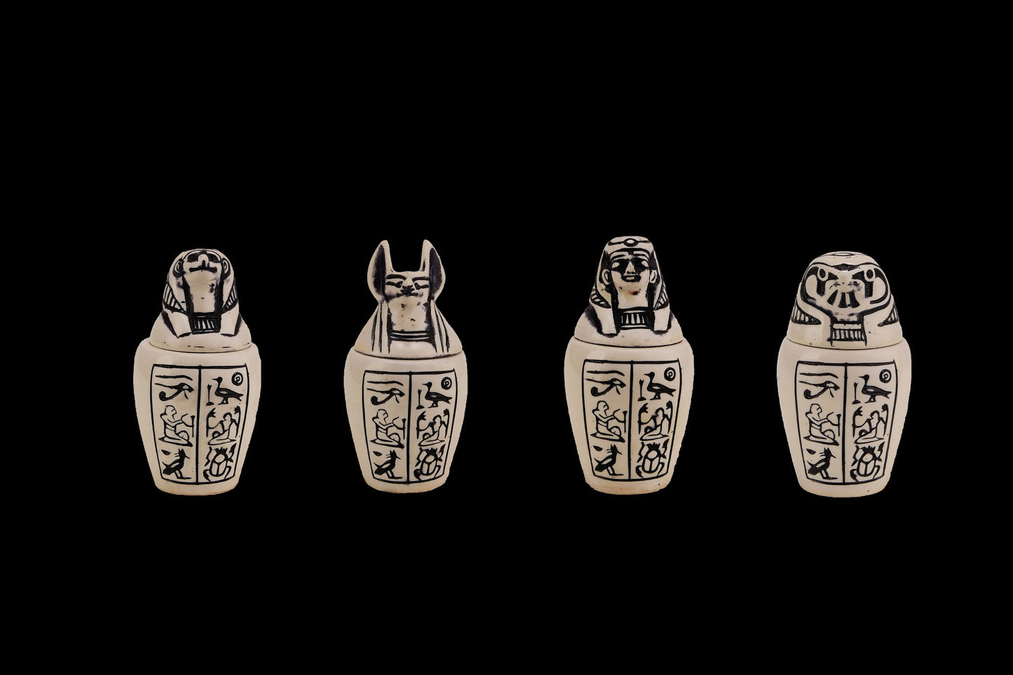 Set 4 Egyptian Art Canopic jars Sons of Horus, limestone made in Egypt