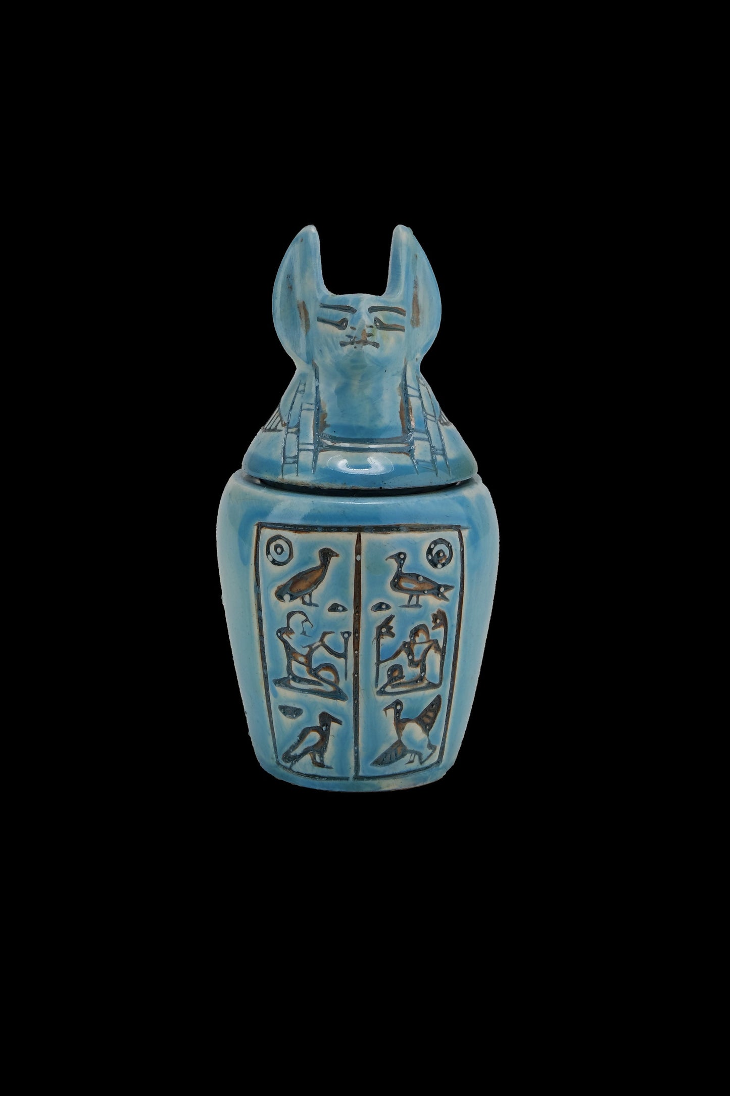 Unique Canopic Jars blue Hieroglyph set four Egyptian Art faience stone made in Egypt