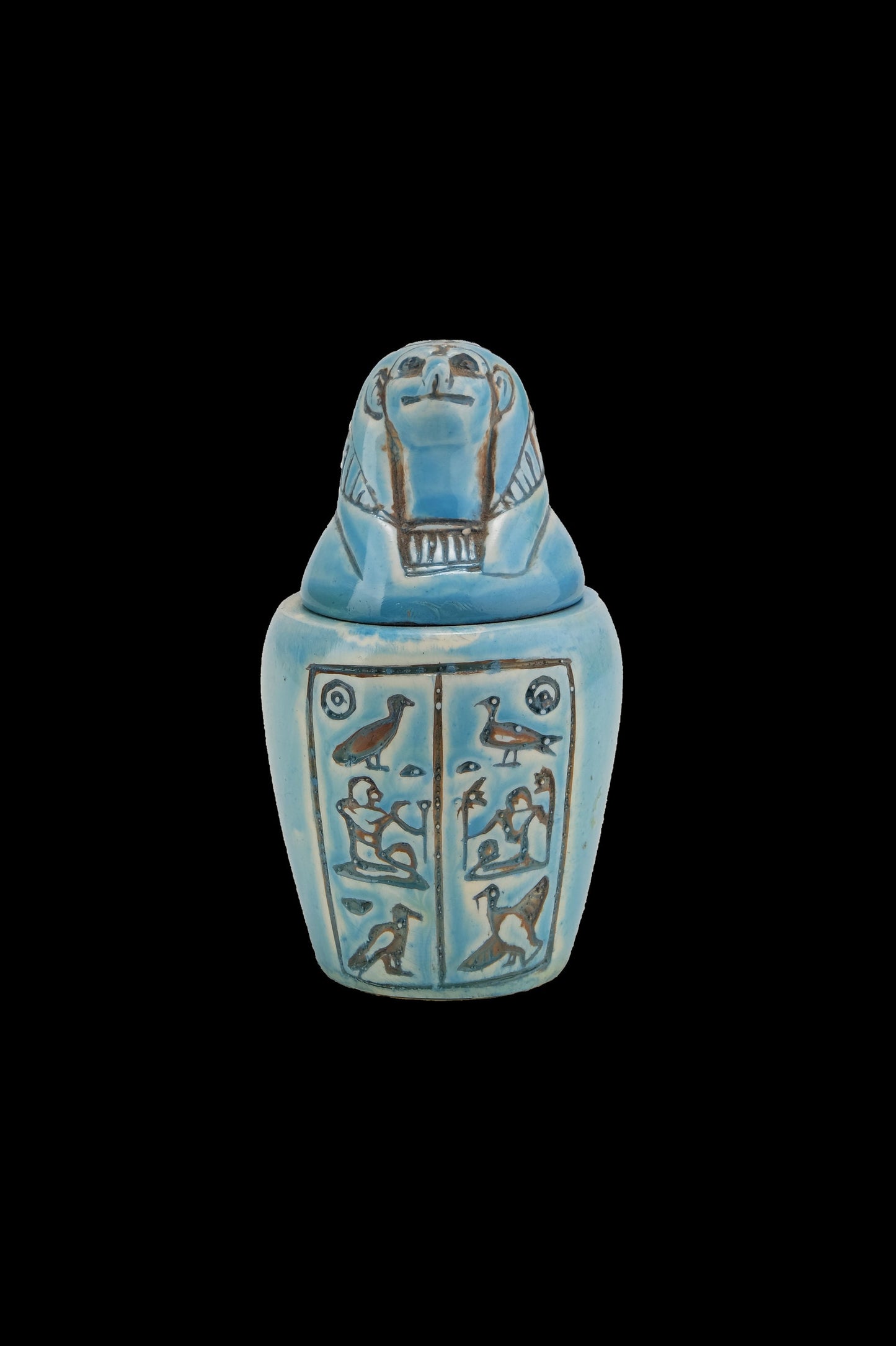 Unique Canopic Jars blue Hieroglyph set four Egyptian Art faience stone made in Egypt