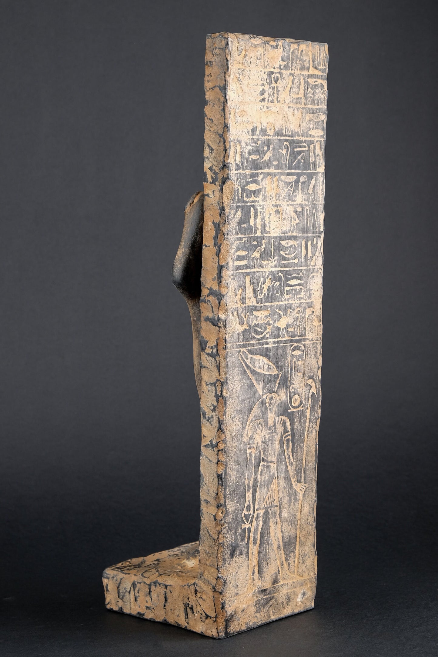 Statue Osiris large stela relief heavy Black stone pharaonic sculpture with inscription Horus made in Egypt