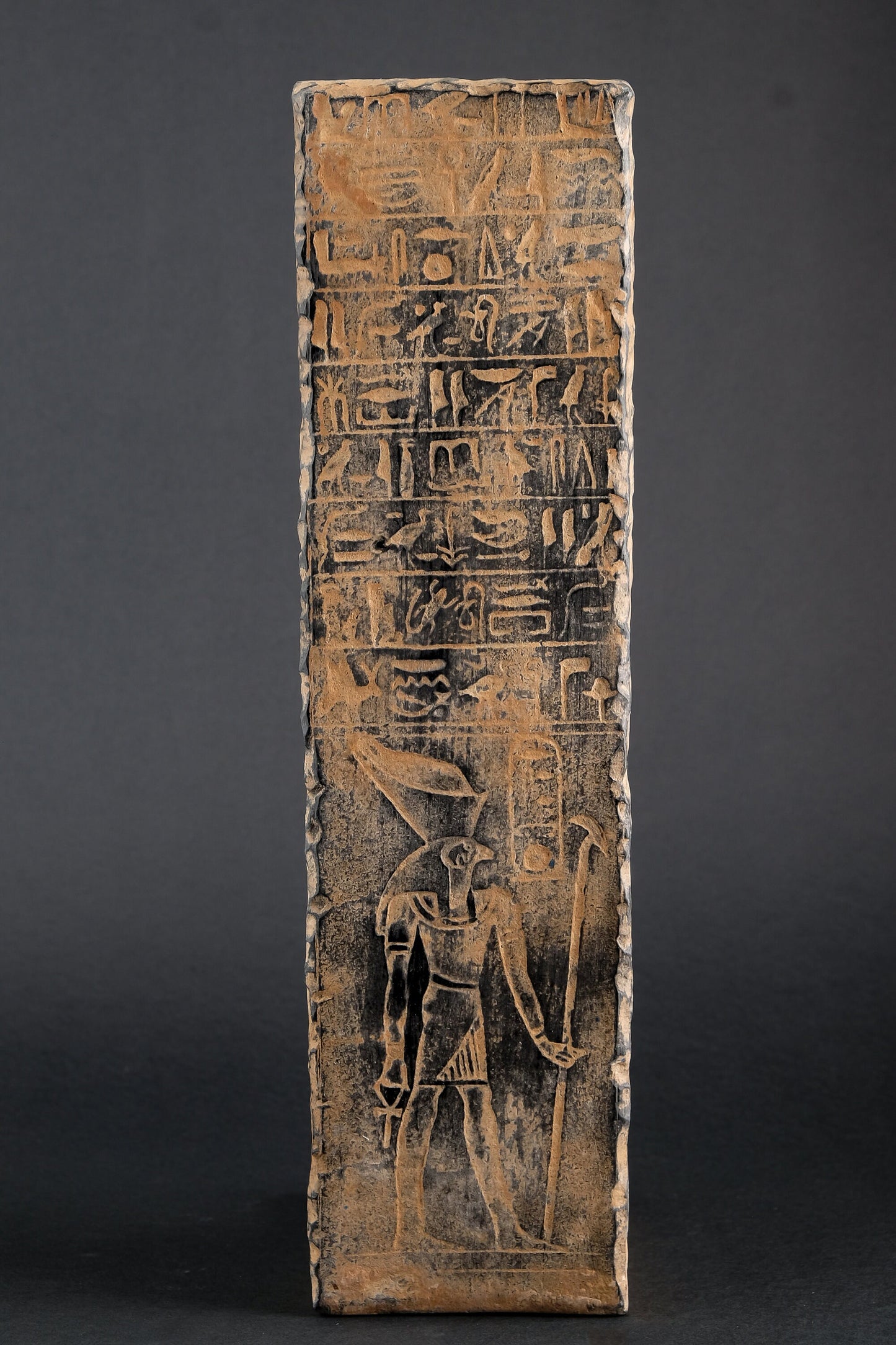 Goddess Isis statue large Stela relief heavy black Sculpture with inscription Horus made in Egypt