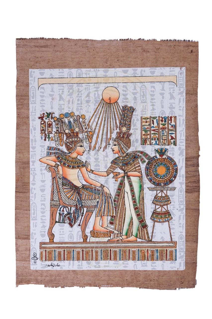 Ancient Egyptian papyrus of King Tutankhamun & Queen Ankhesenamun