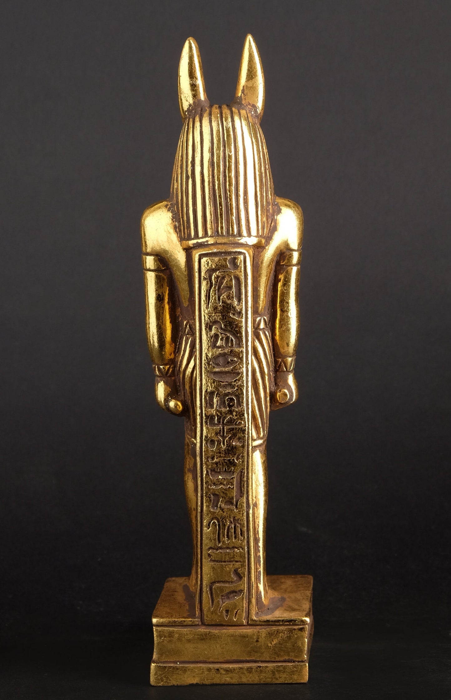 A unique ancient Egyptian statue of Anubis Jackal God of afterlife and mummification heavy stone Gold leaf hand painted made in Egypt