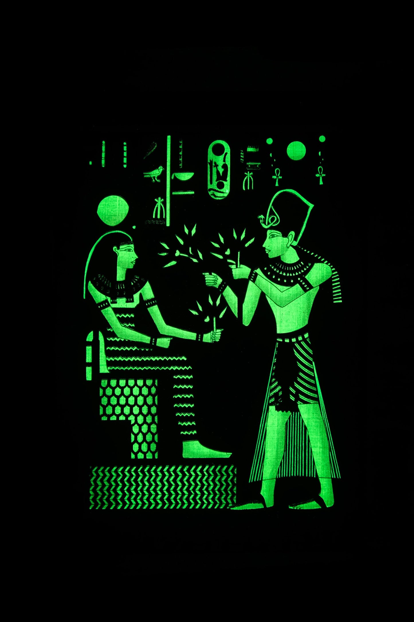 Ancient Egyptian papyrus of King Ramesses II Making Offerings to Goddess Isis Glow in the dark made in Egypt with Authentic papyrus Leaves