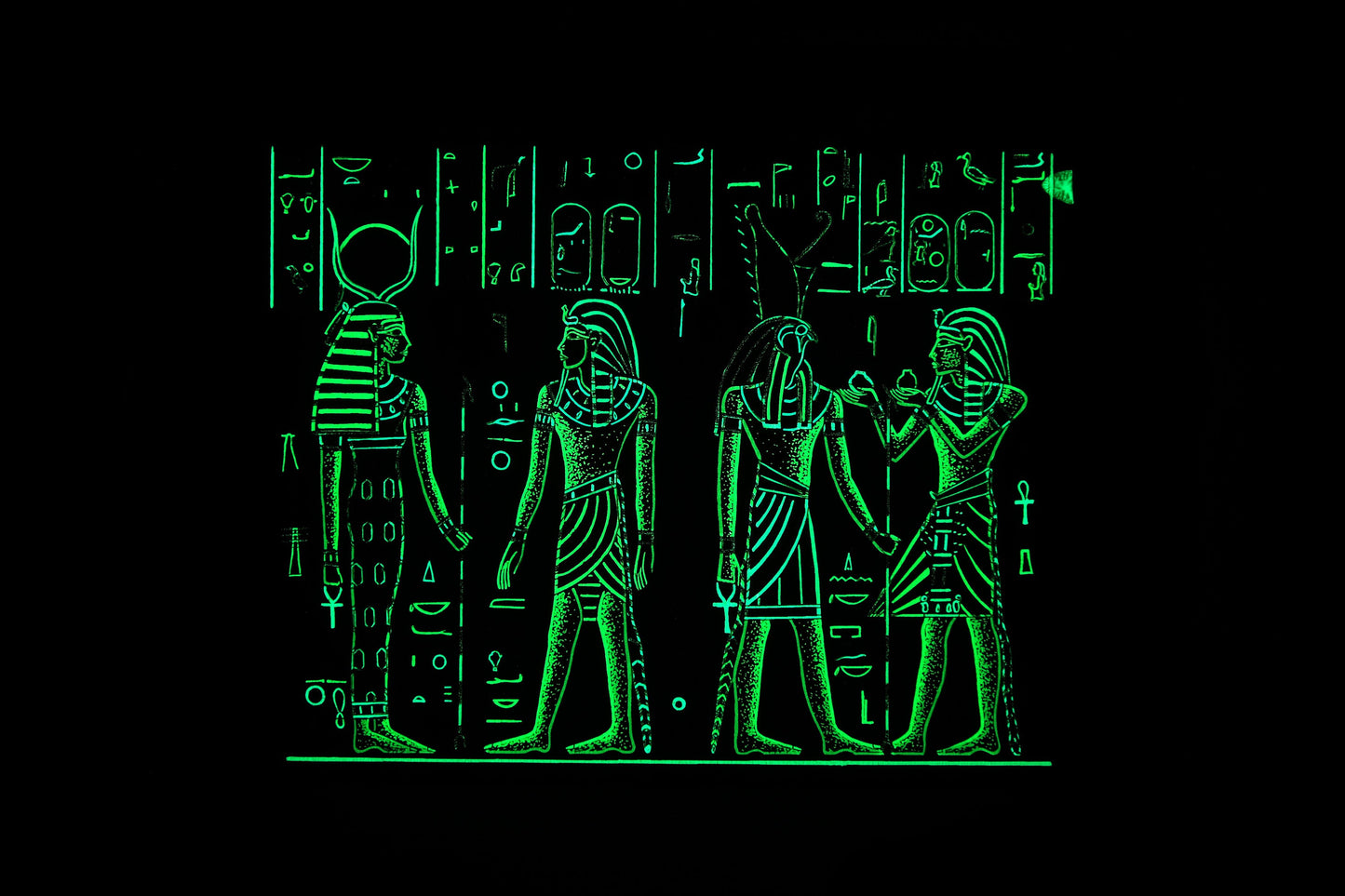 Ancient Egyptian papyrus - Glow in the Dark of King Ramesses II making offerings to Isis & Horus Made in Egypt with authentic papyrus leaves