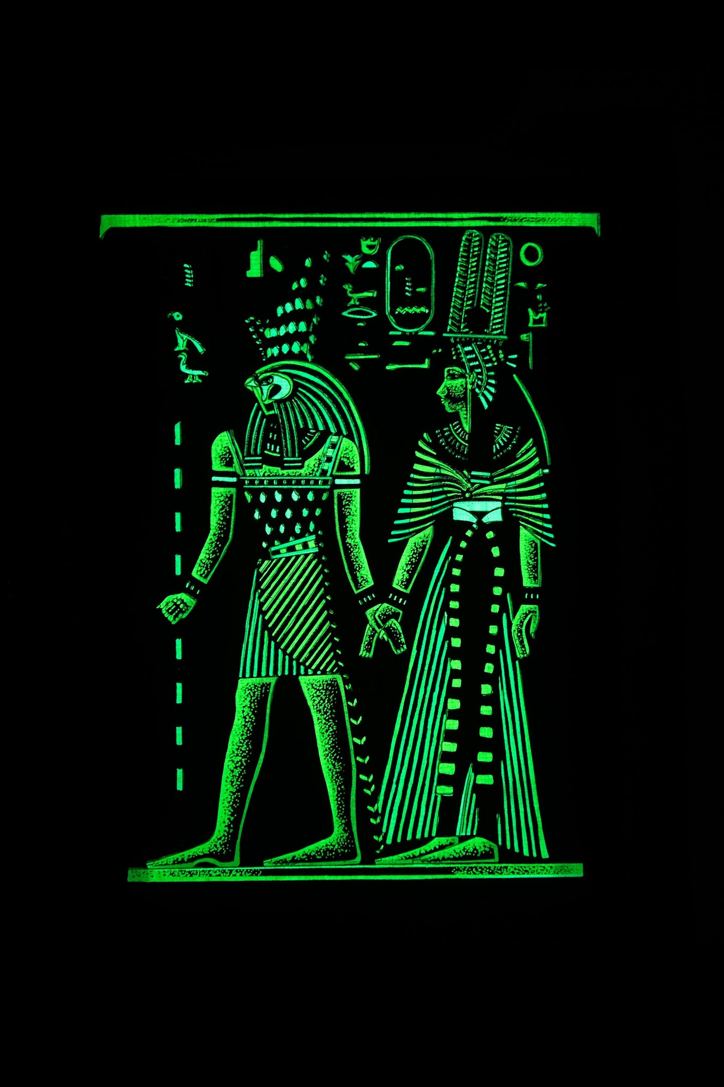 Ancient Egyptian papyrus 30 x 40cm Glow in the Dark of Horus Leading Queen Nefertari into the afterlife-- made in Egypt