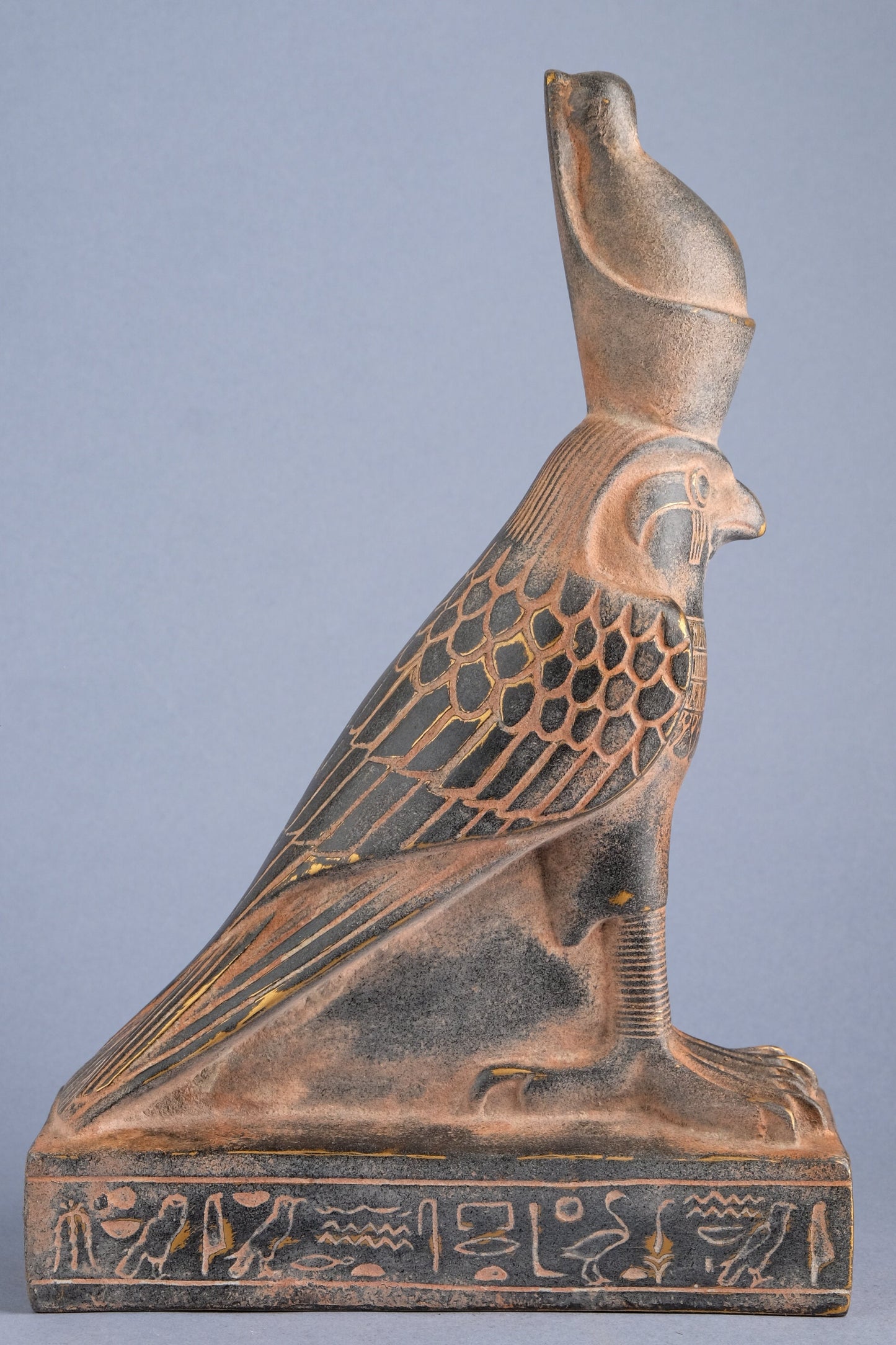 Statue of Horus Falcon Bird sculpture large black heavy stone with unique gold antique color made in Egypt