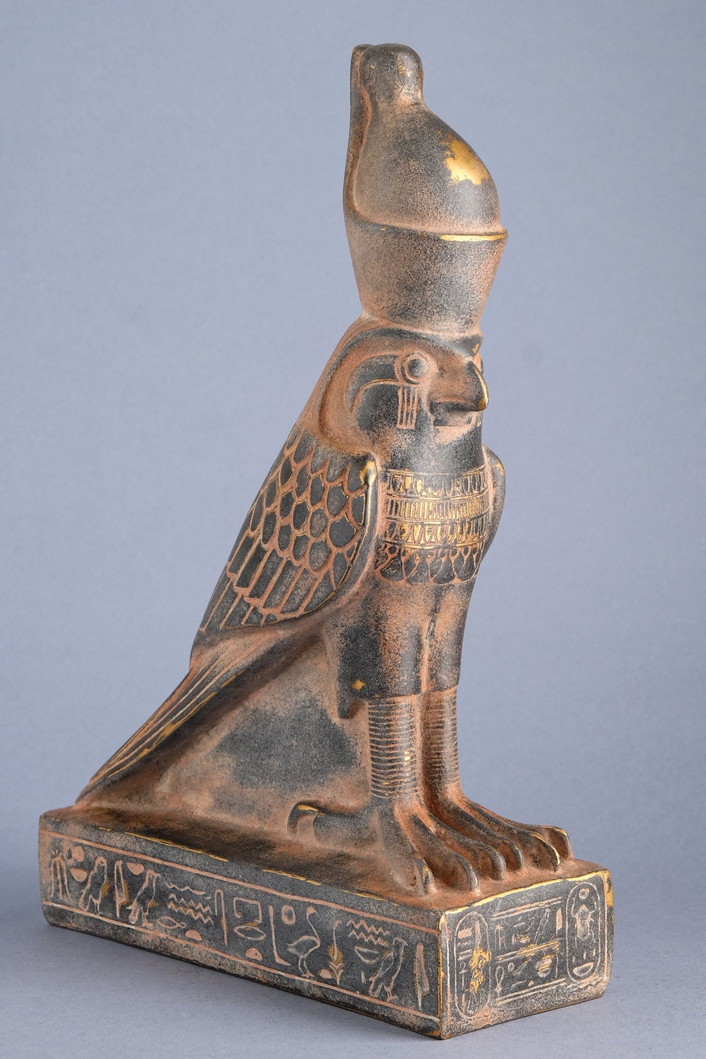 Statue of Horus Falcon Bird sculpture large black heavy stone with unique gold antique color made in Egypt