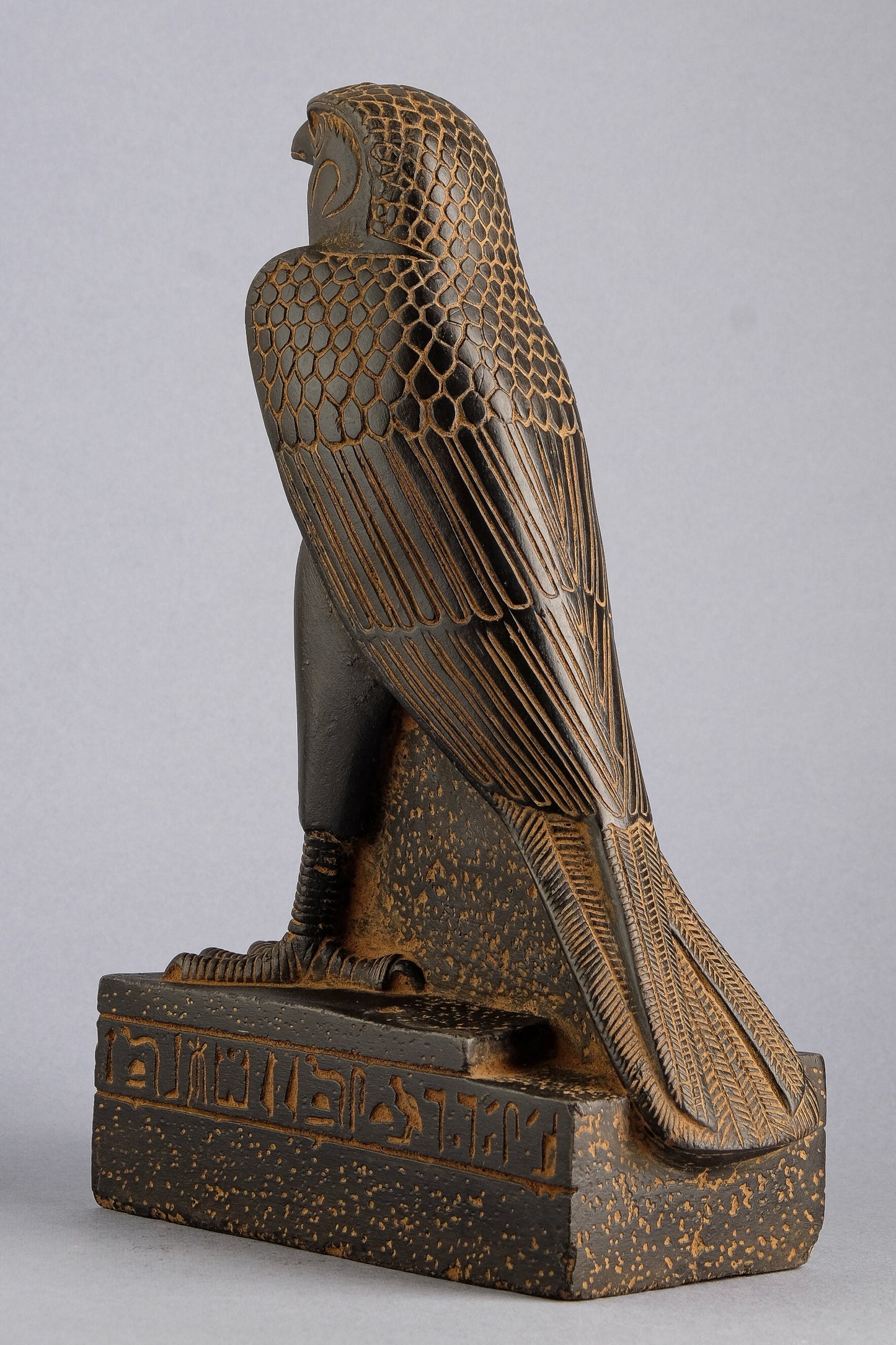 Ancient Egyptian Falcon Bird God Horus statue heavy black stone made in Egypt