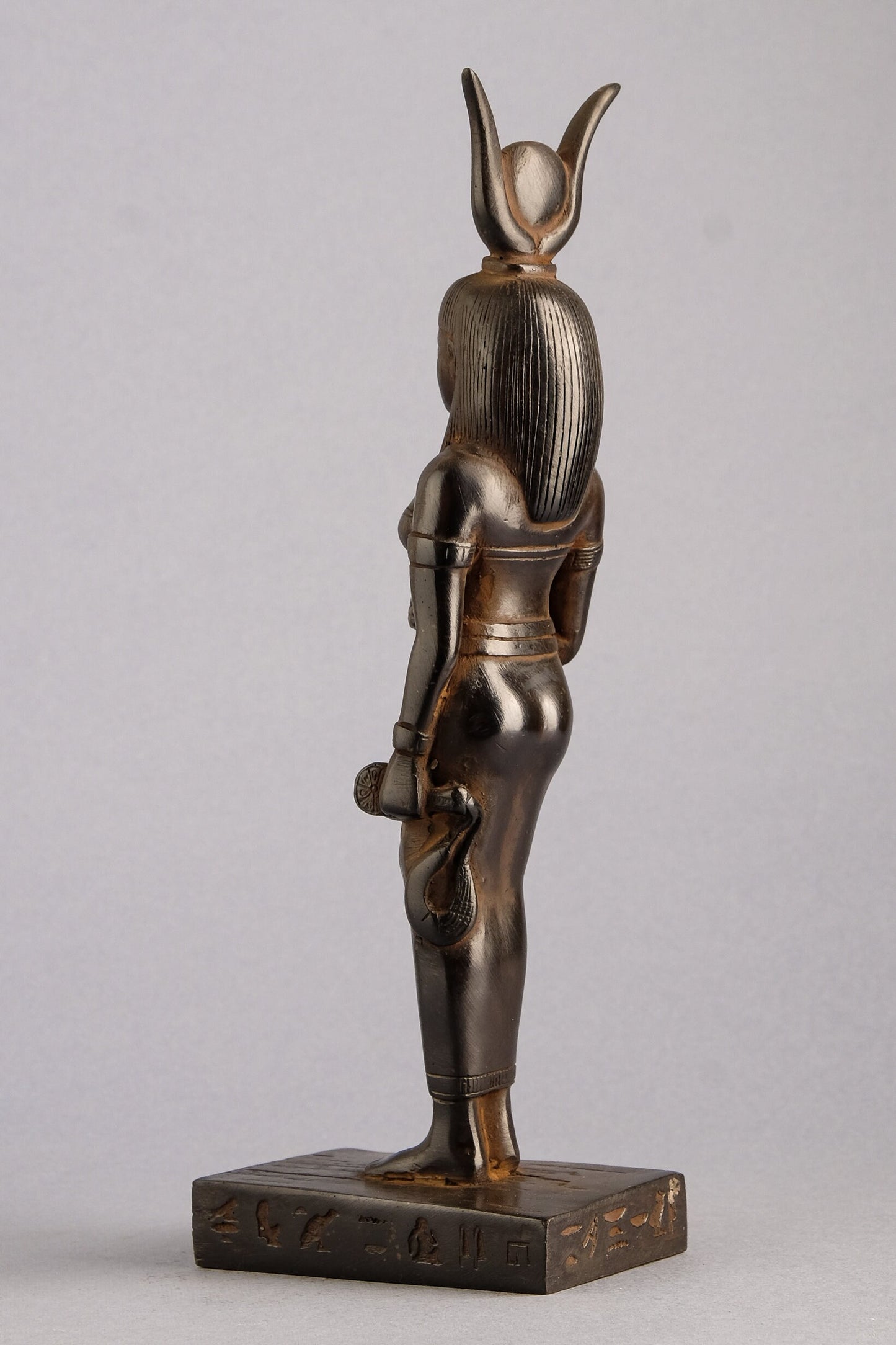 Ancient Egyptian statue of goddess Isis holding a Sistrum black stone unique ancient Egypt altar made in Egypt