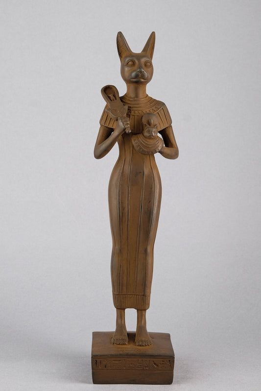 Ancient Egyptian statue of goddess Bastet cat Cat large standing Joy Love Music Royal Ankh Matt finish black made in Egypt made in Egypt