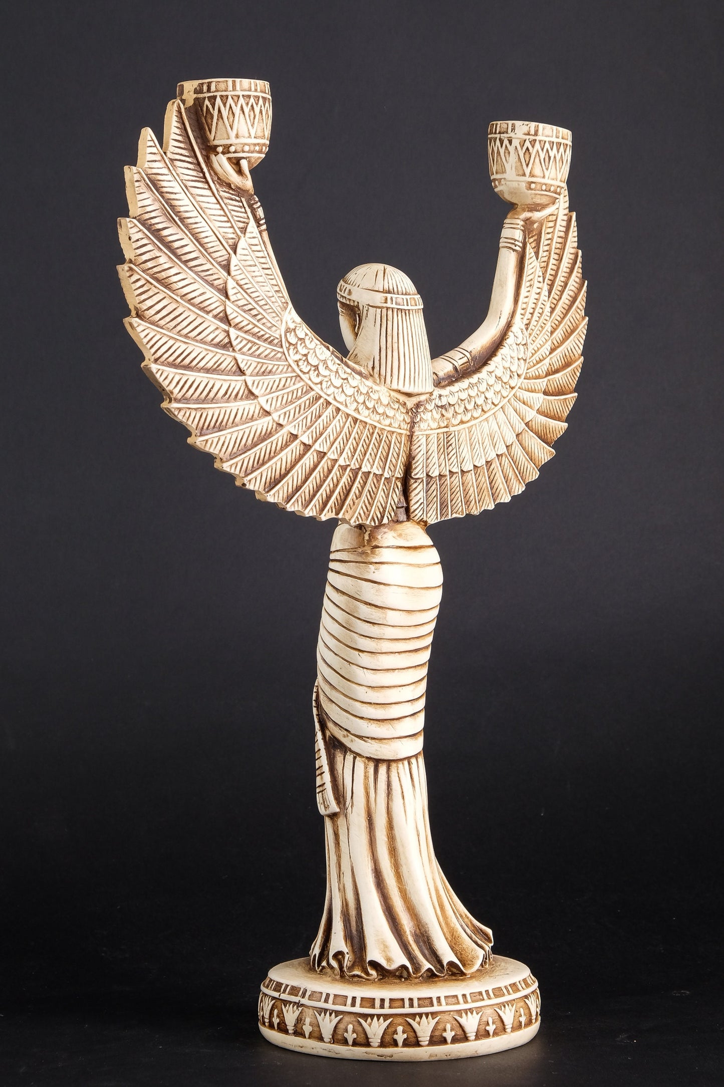 Statue of Isis Wings candlestick holder Large poly stone ancient Egypt altar made in Egypt.