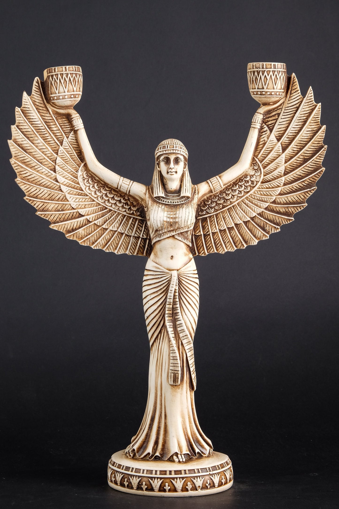 Statue of Isis Wings candlestick holder Large poly stone ancient Egypt altar made in Egypt.