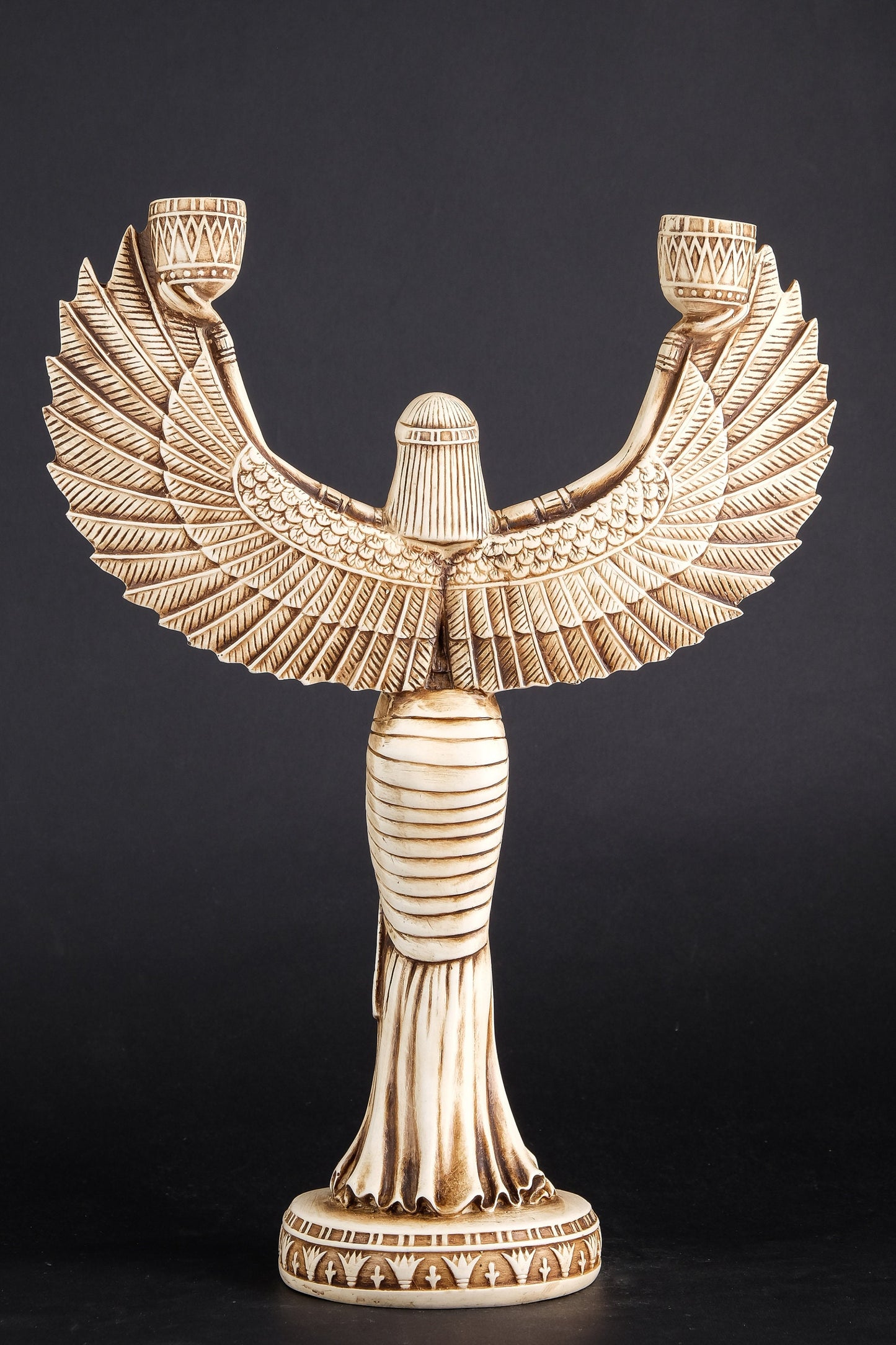 Statue of Isis Wings candlestick holder Large poly stone ancient Egypt altar made in Egypt.