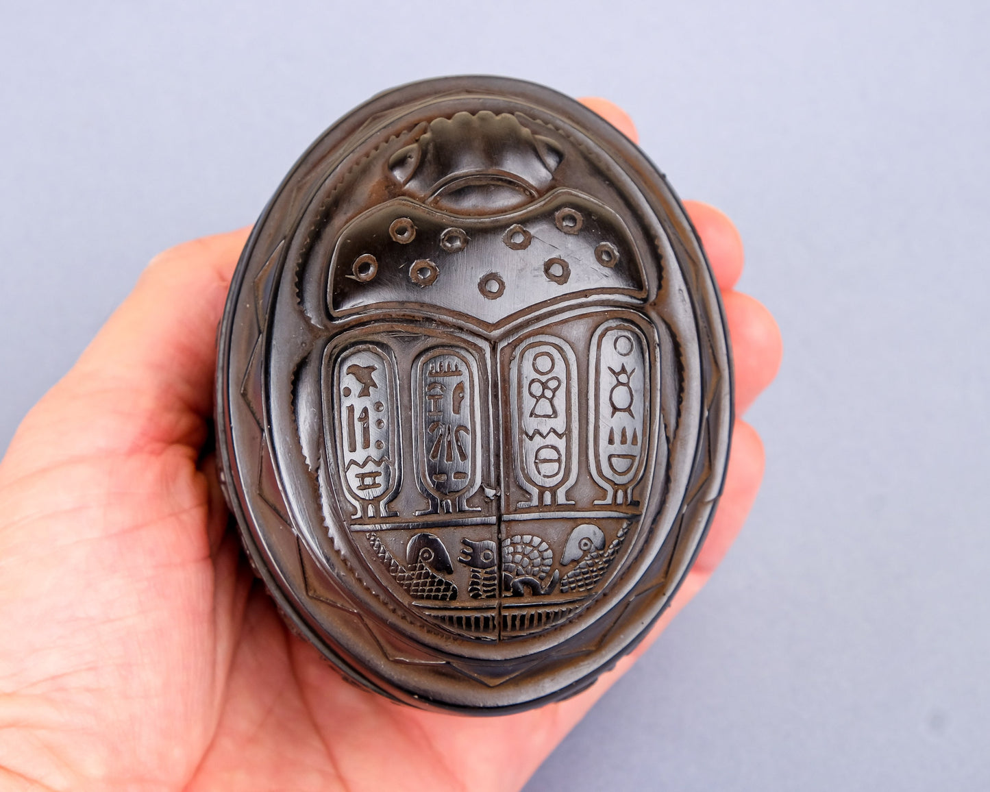 Fantastic Unique Ancient Egyptian Art Scarab as a Jewelry Box - Heavy black stone made in Egypt