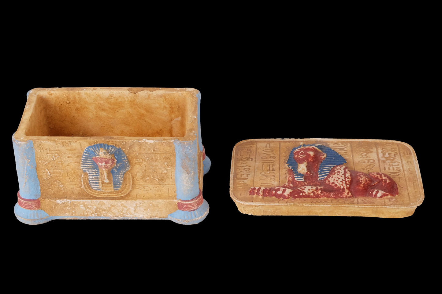 Box Egyptian decorative art Sphinx / King tut, Hieroglyphics pharaonic made in Egypt