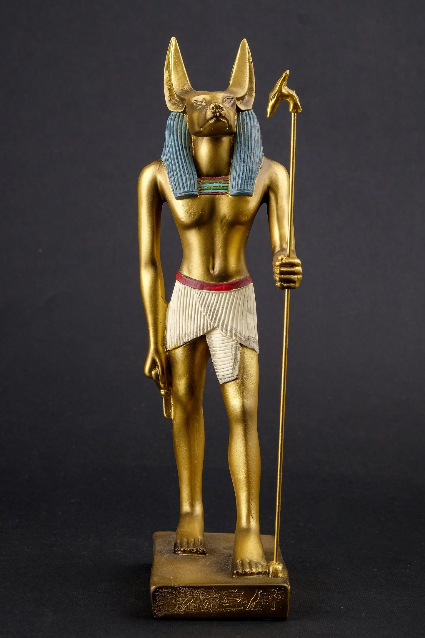 A unique ancient Egyptian statue of Anubis Jackal symbol of afterlife and mummification unique gold Egyptian Art hand painted  made in Egypt