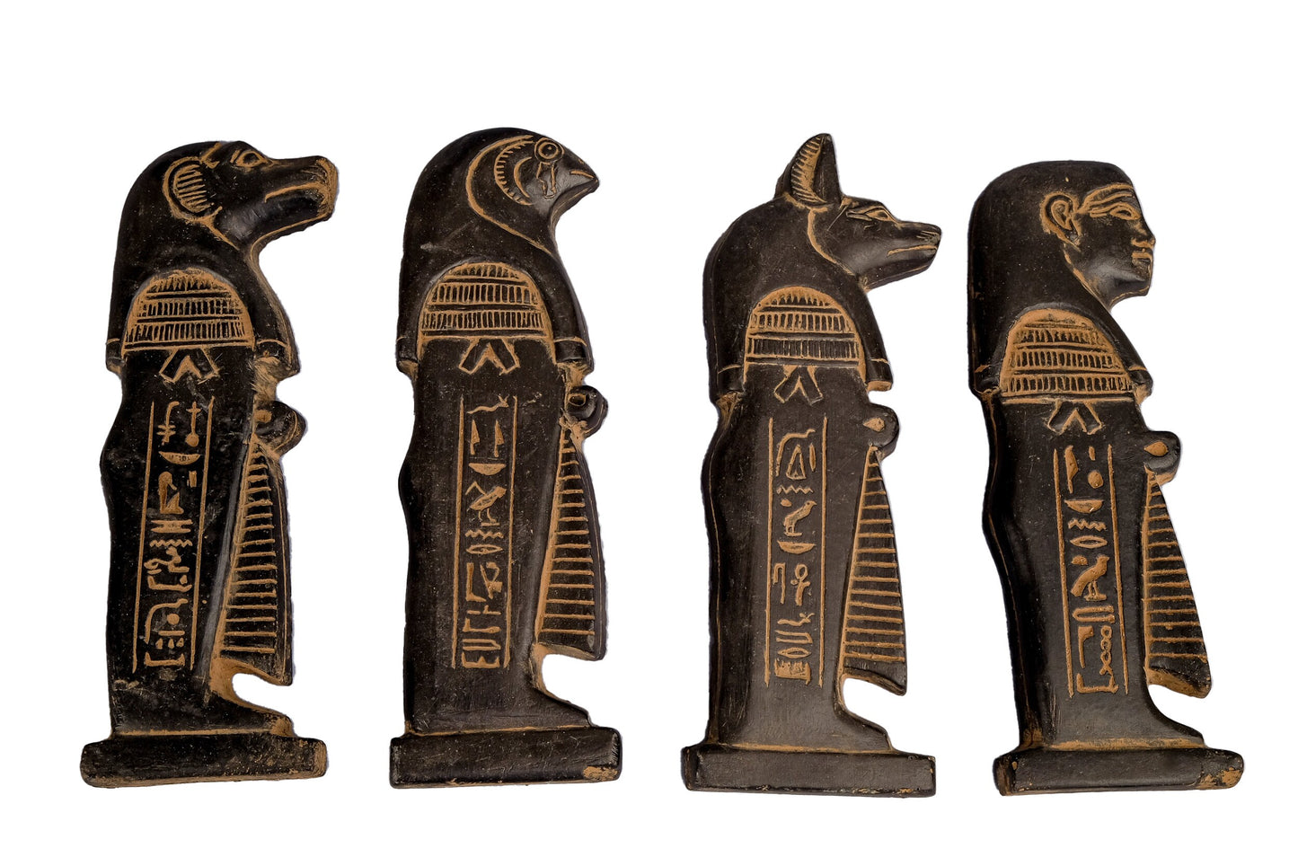 Amazing Four (Anubis - Isis - Baboon - Horus) The four gods holding the feather of Ma’at - made from Basalt stone - made in Egypt