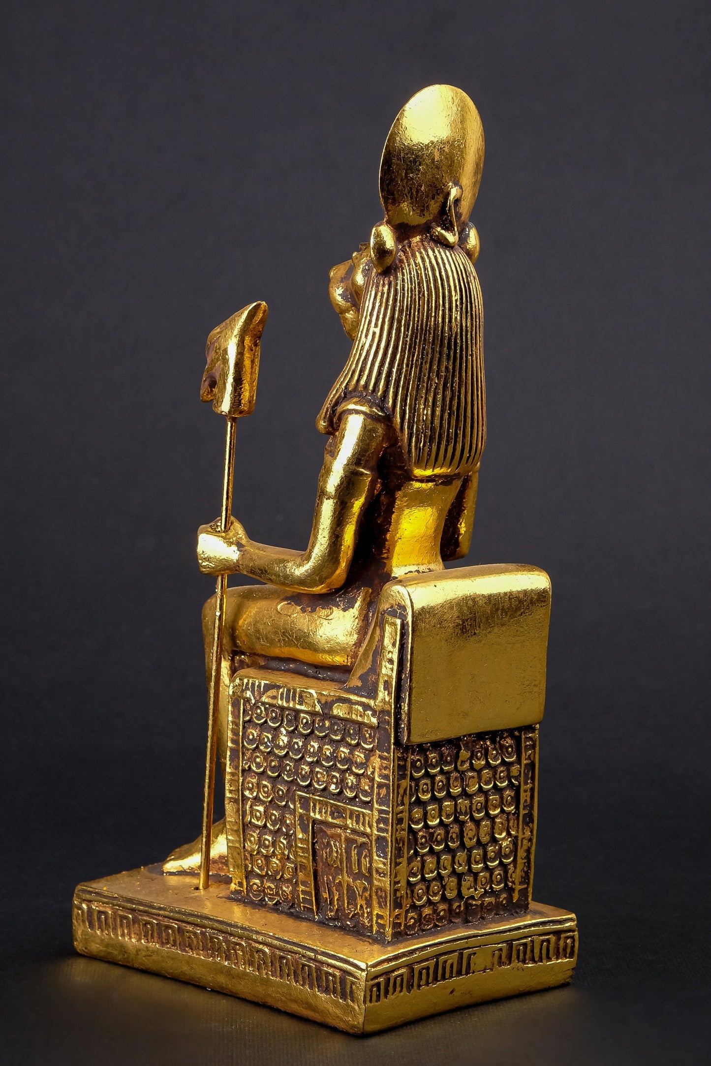 Ancient Egyptian statue of Sekhmet, symbol of war seated unique gold leaf hand painted made in Egypt