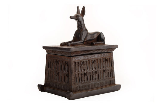 Unique Egyptian art Box Hieroglyphics black Anubis symbol of the dead and Underworld made in Egypt