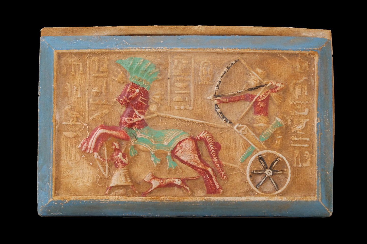 Unique Amazing jewelry Box of Ramses II riding his chariot at the Battle of Kadesh - made in Egypt from limestone